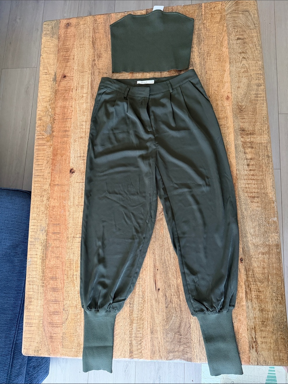 Olive Green Two-Piece Knit Crop Top and Jogger Set